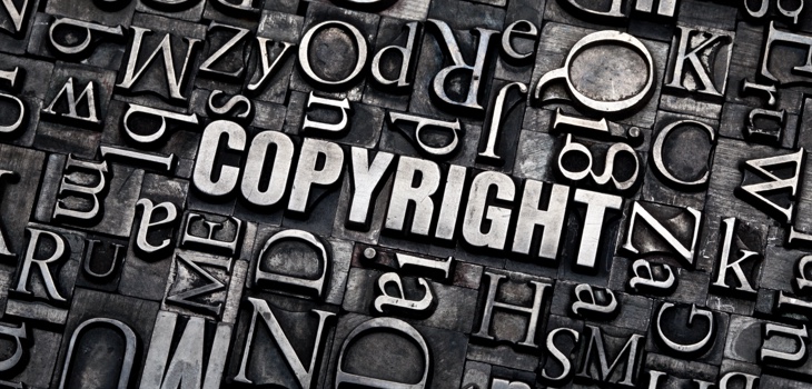 Copyright written in old typeface blocks