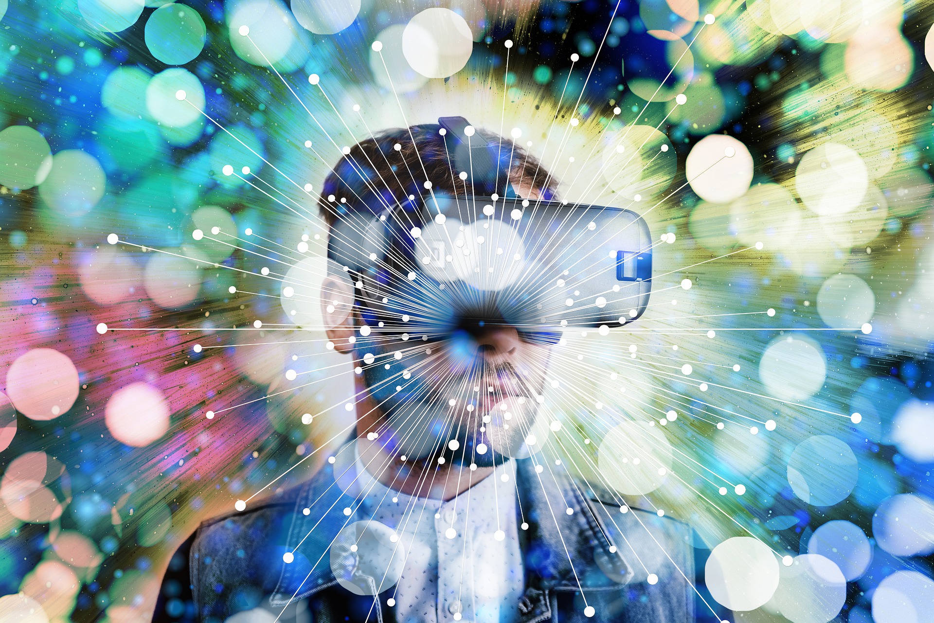 A man wearing virtual reality goggles